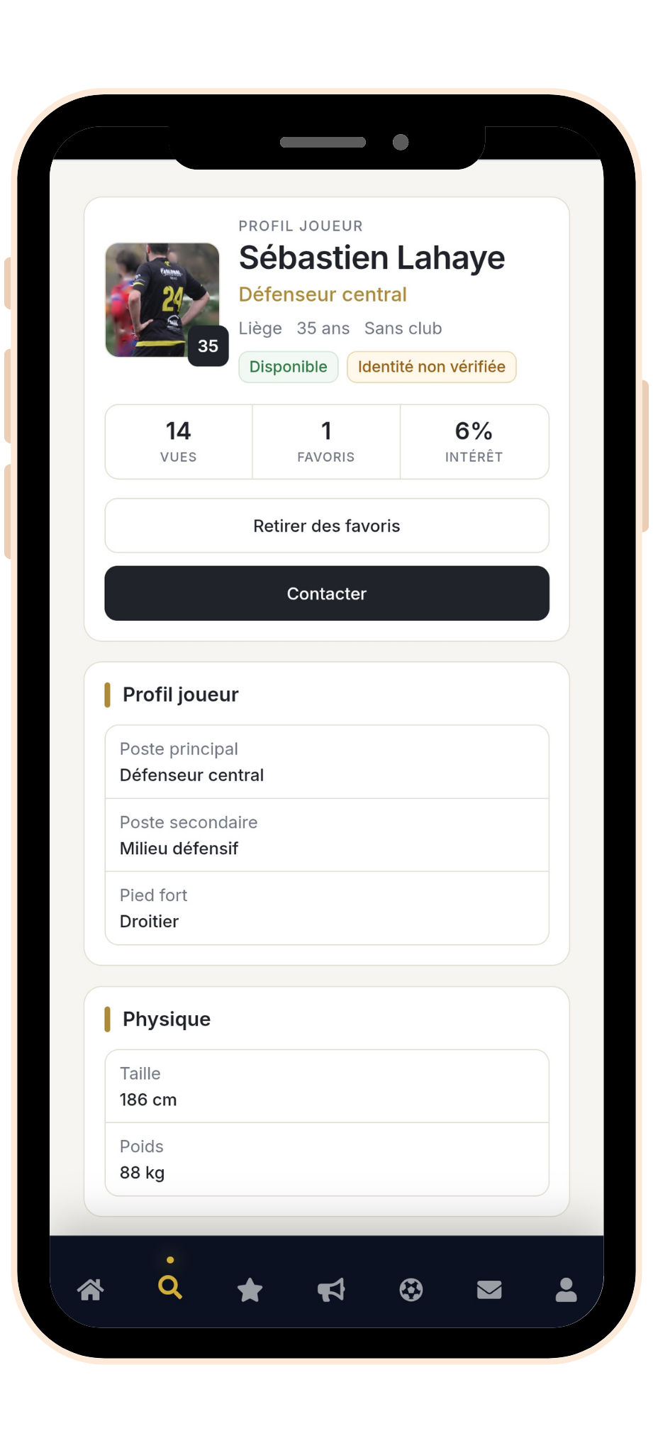 ProjetFoot sur mobile